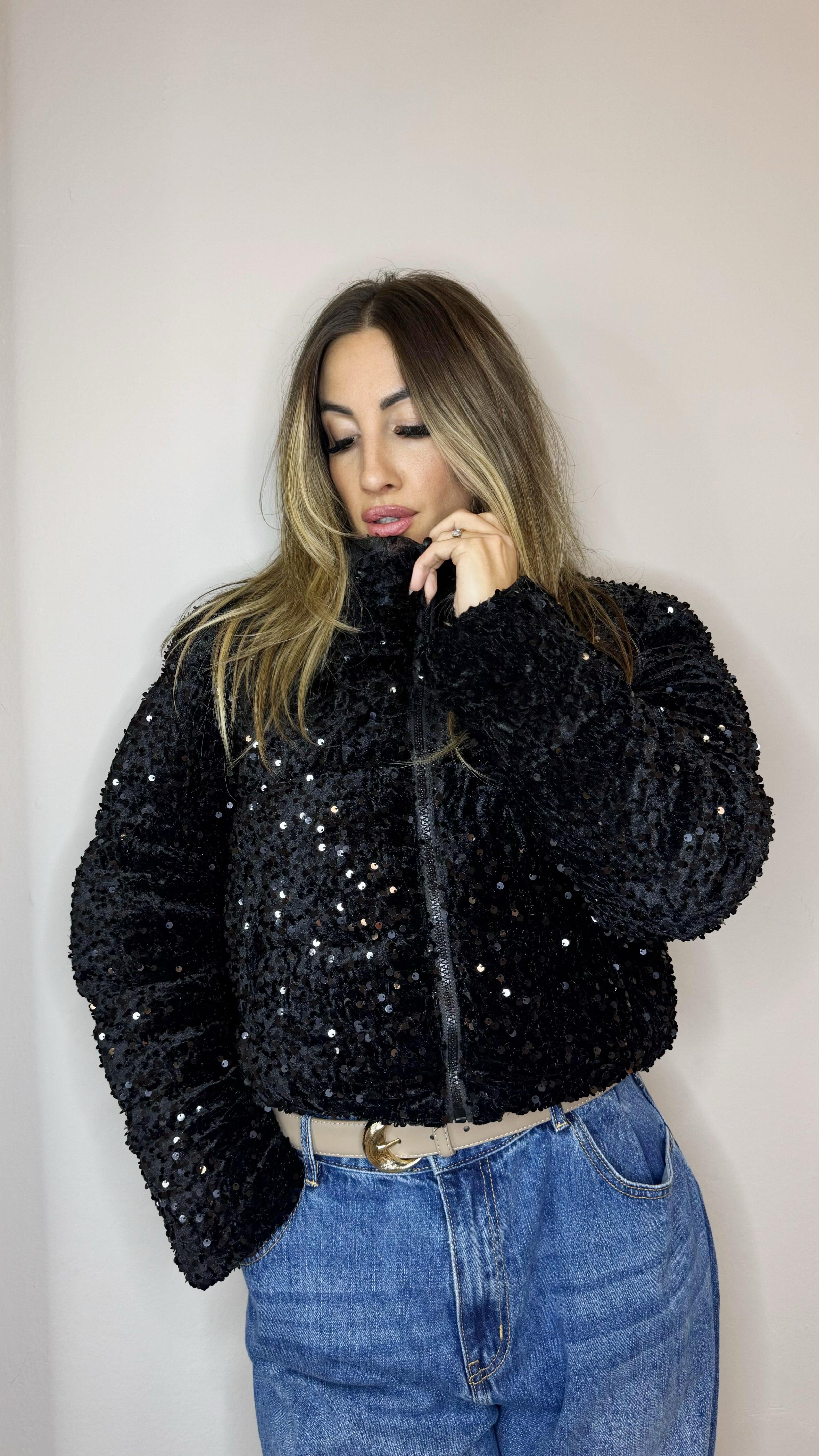 Piumino Crop Paillettes