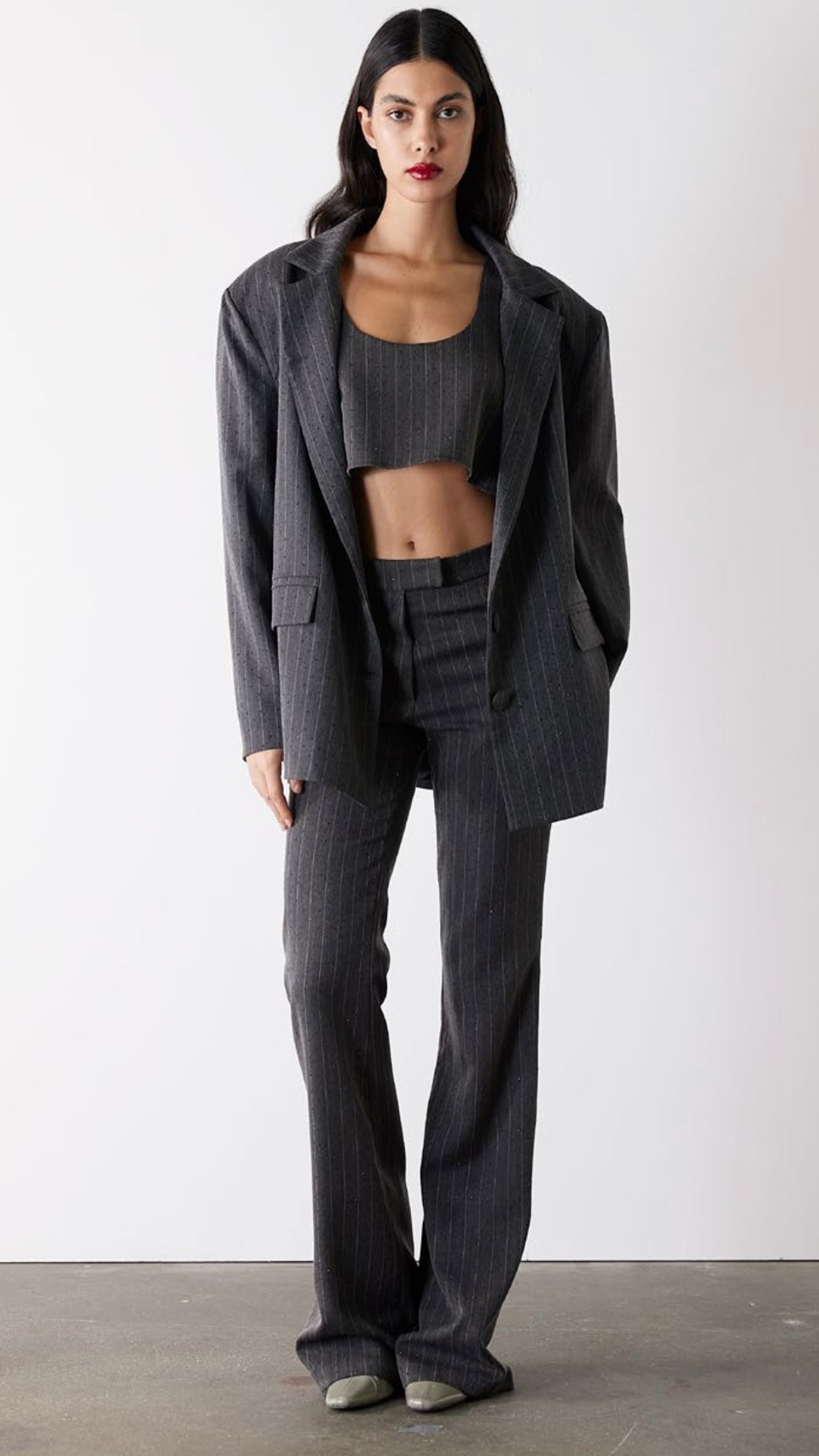 Pantalone gessato brillantini