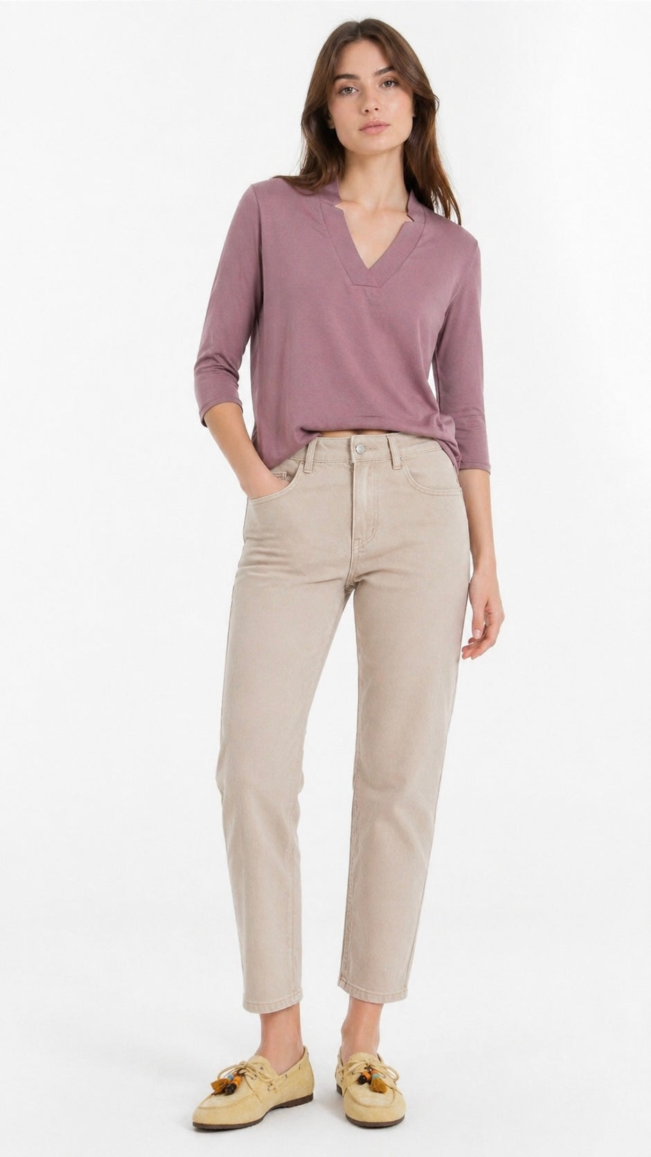 Jeans Mom Fit Beige