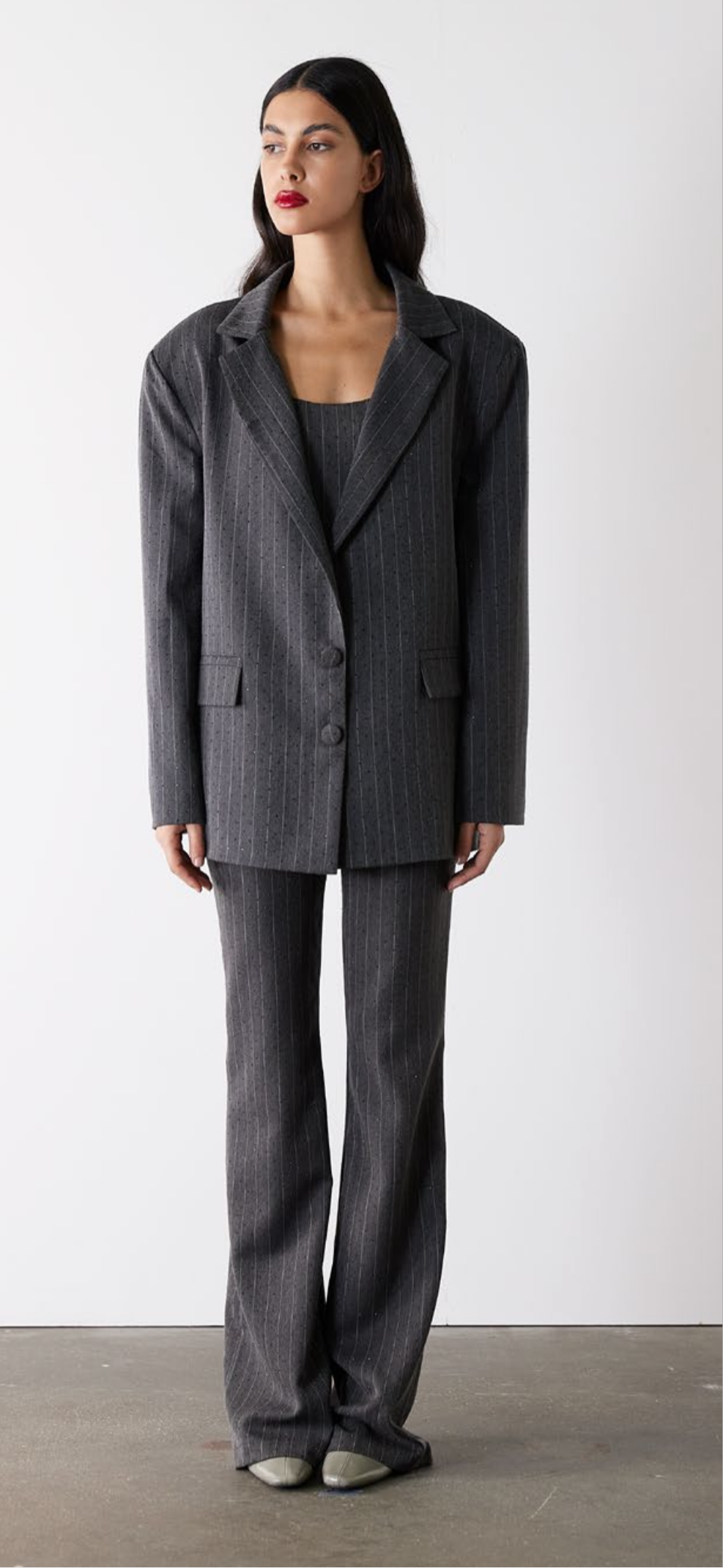 Pantalone gessato brillantini